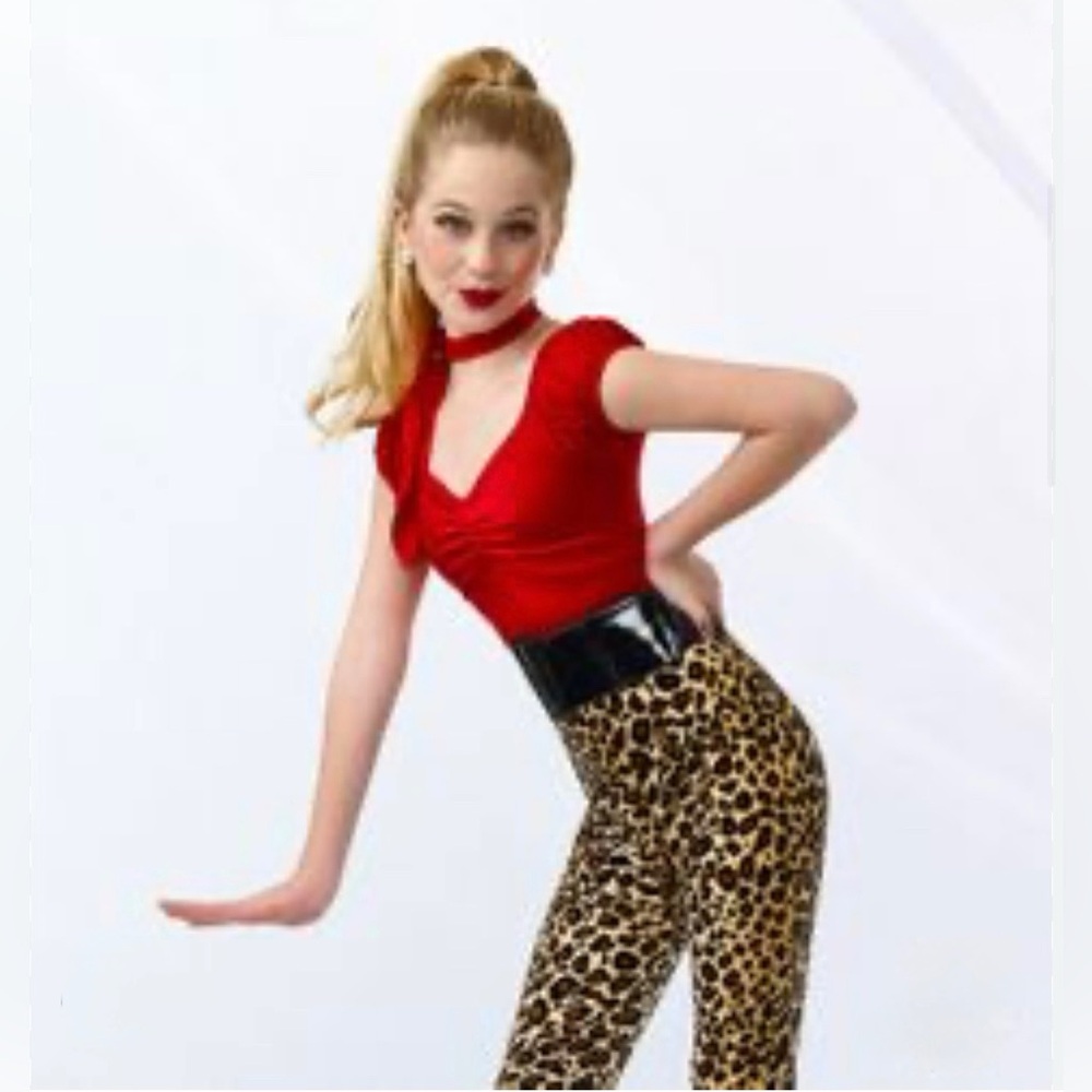 Curtain Call Red & Leopard Print with Rhinestone One Piece Dance Costume - Small